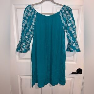 Cato Turquoise Dress with White Floral Sleeves